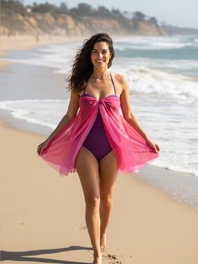 NWT Ralph Lauren Ombre Halter swimsuit with sheer overlay. Sz 6